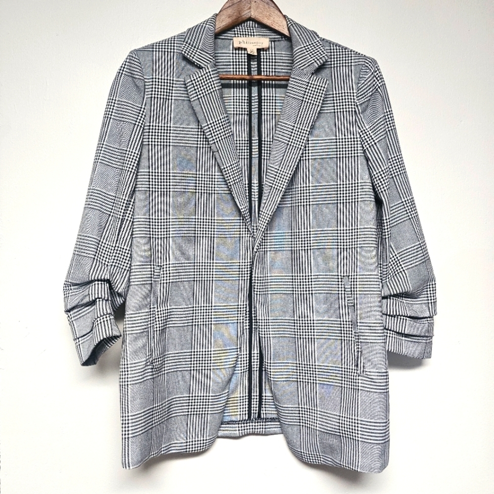 Philosophy Black White Plaid Gingham Loose Fit‎ Blazer Suit Jacket Academia